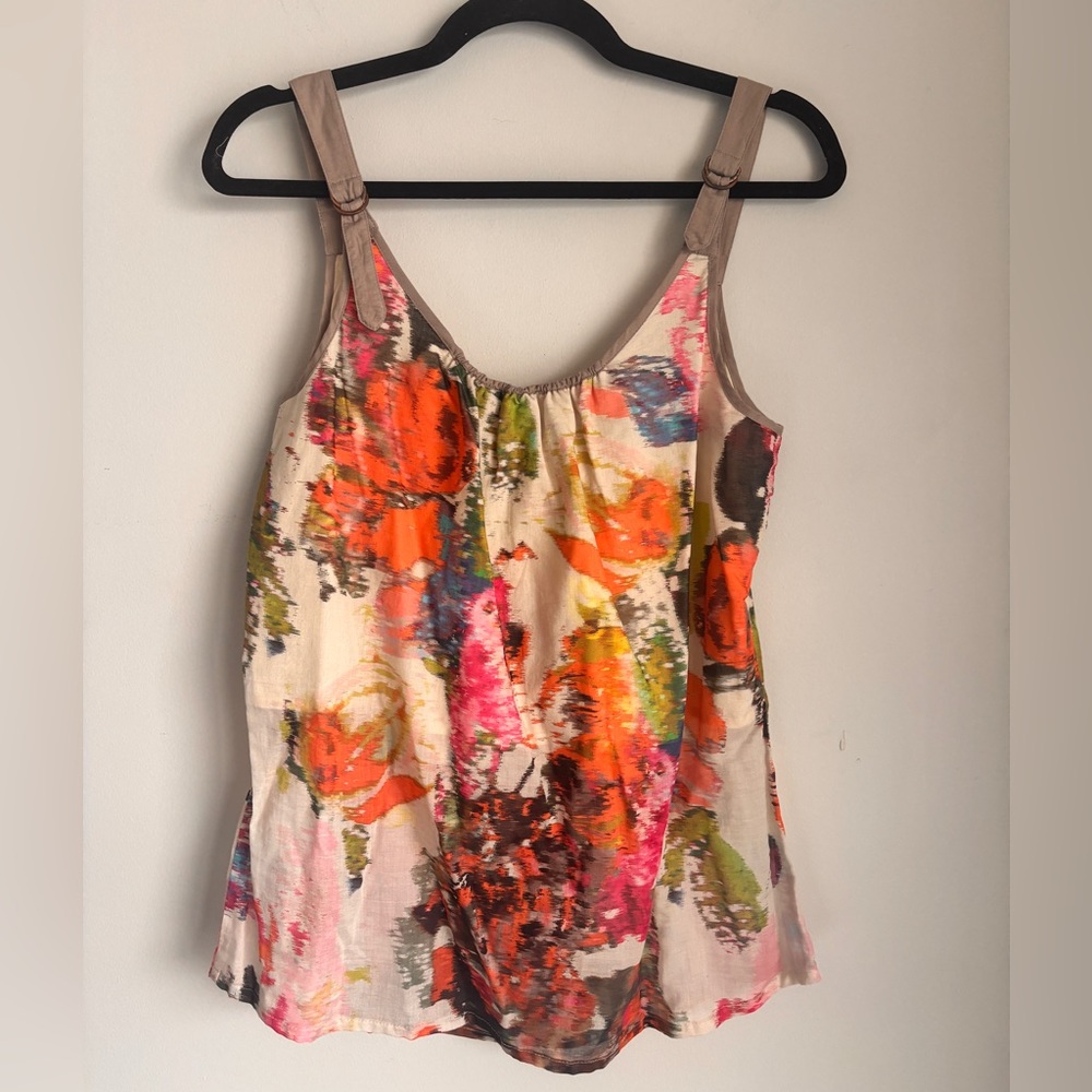 Orange and Pink Sleeveless Floral Tank Top
